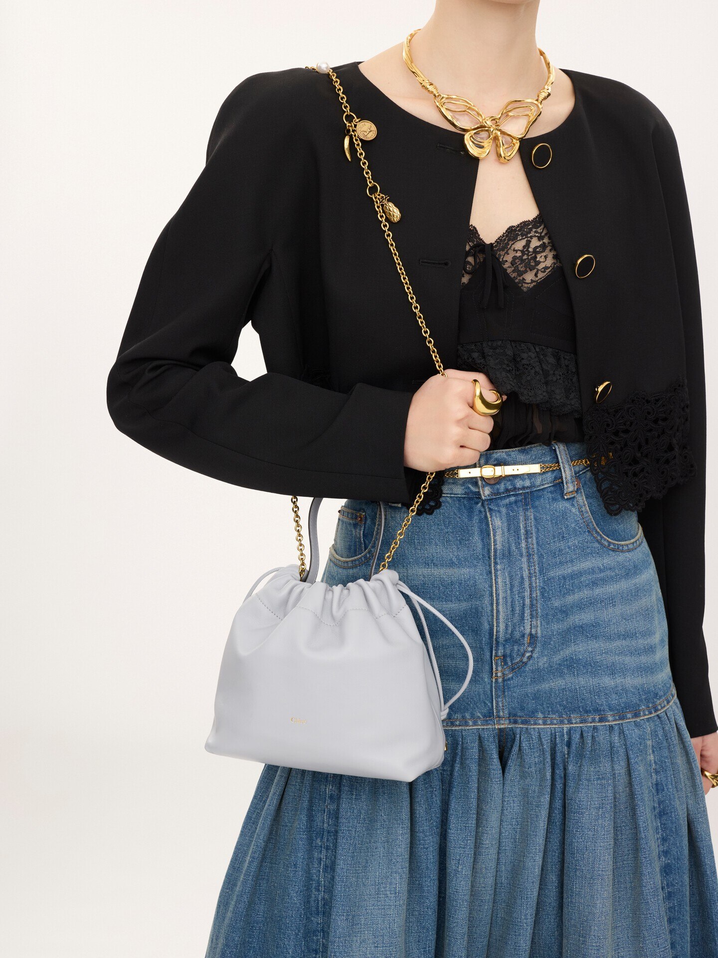 Bolso de hombro peque&ntilde;o Chlo&eacute; Icons con cadena de cuero suave - 3