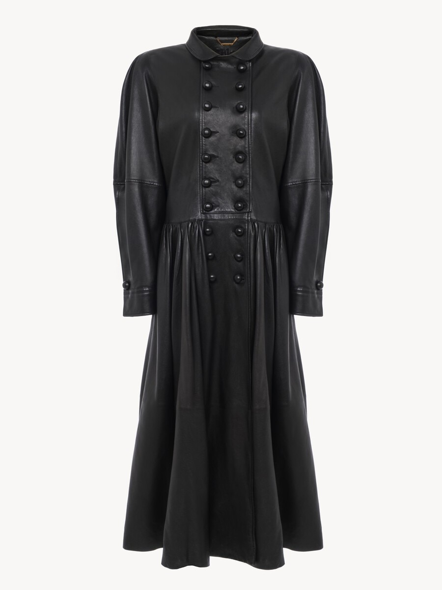 Oversized long riding coat in leather - 2