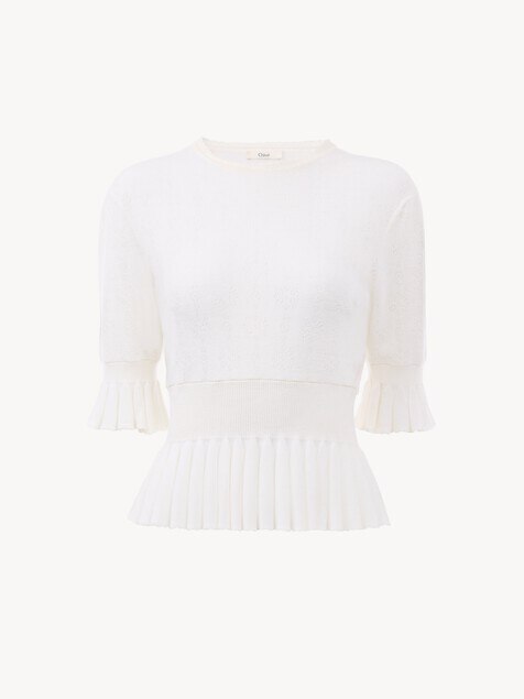 Jersey cropped con volantes de punto de lana