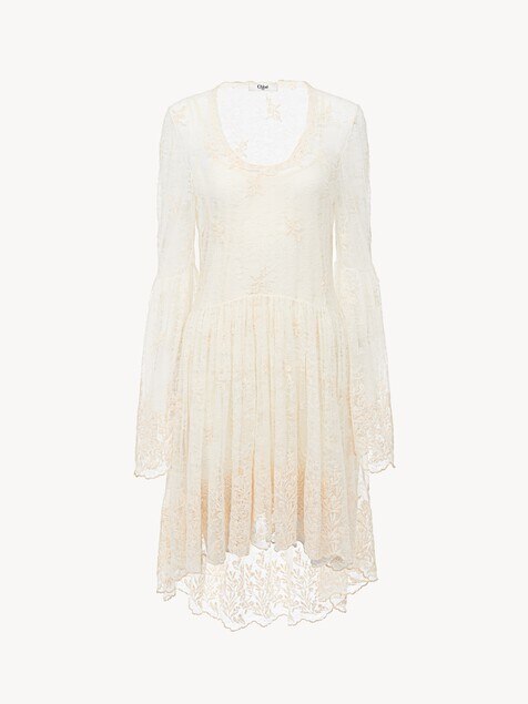 Scoop-neck mini dress in embroidered lace