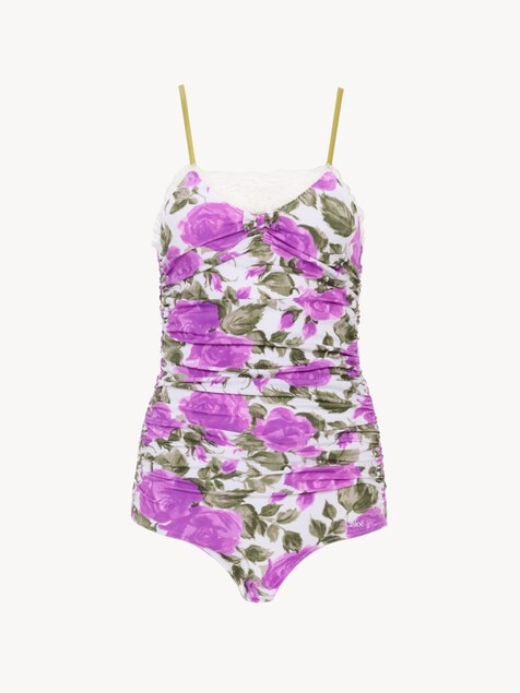 Rose-print ruched bodysuit