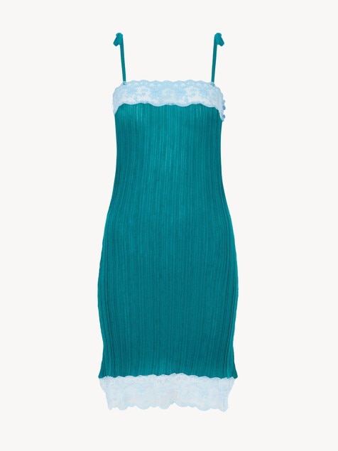 Minivestido ajustado sin mangas de punto de lana y encaje