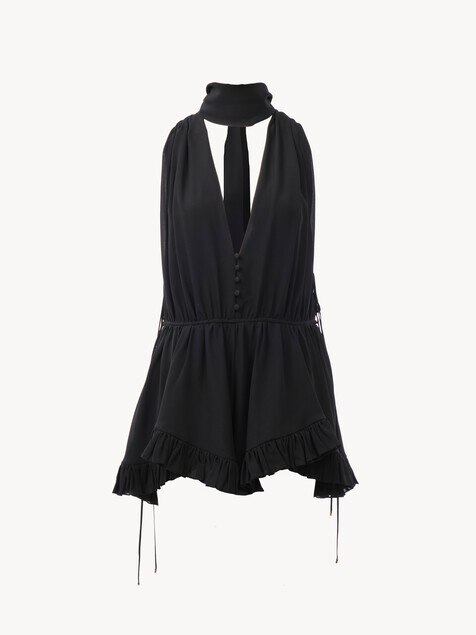 V-neck jumpsuit in silk georgette