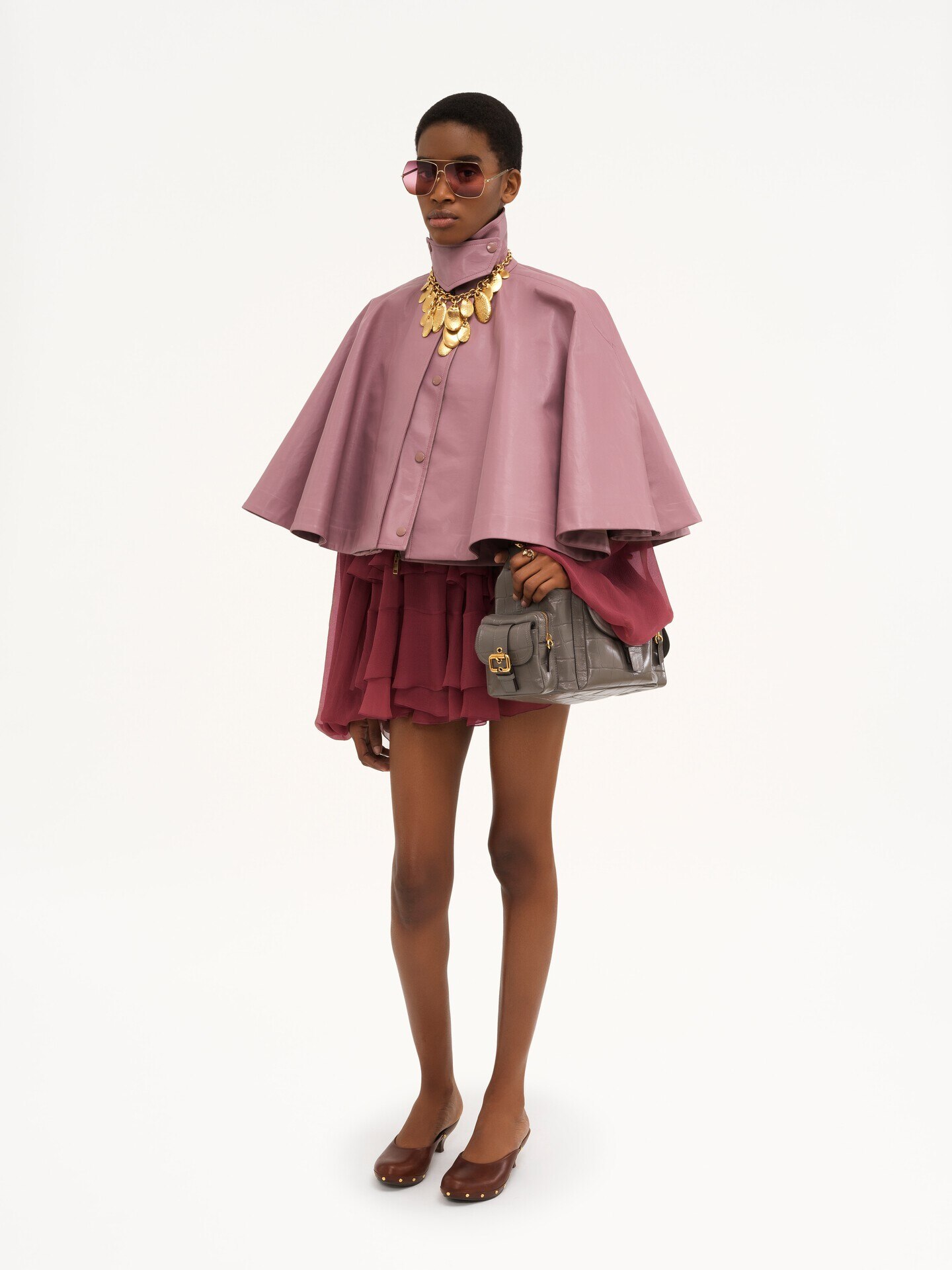 Mini cape dress in silk mousseline - 6