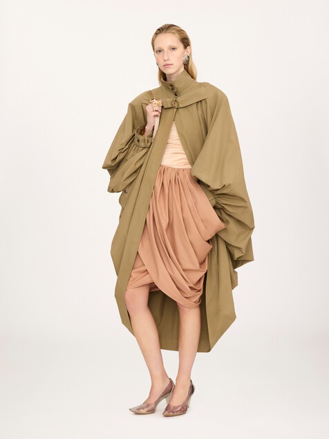 High-neck oversized cape coat in cotton poplin