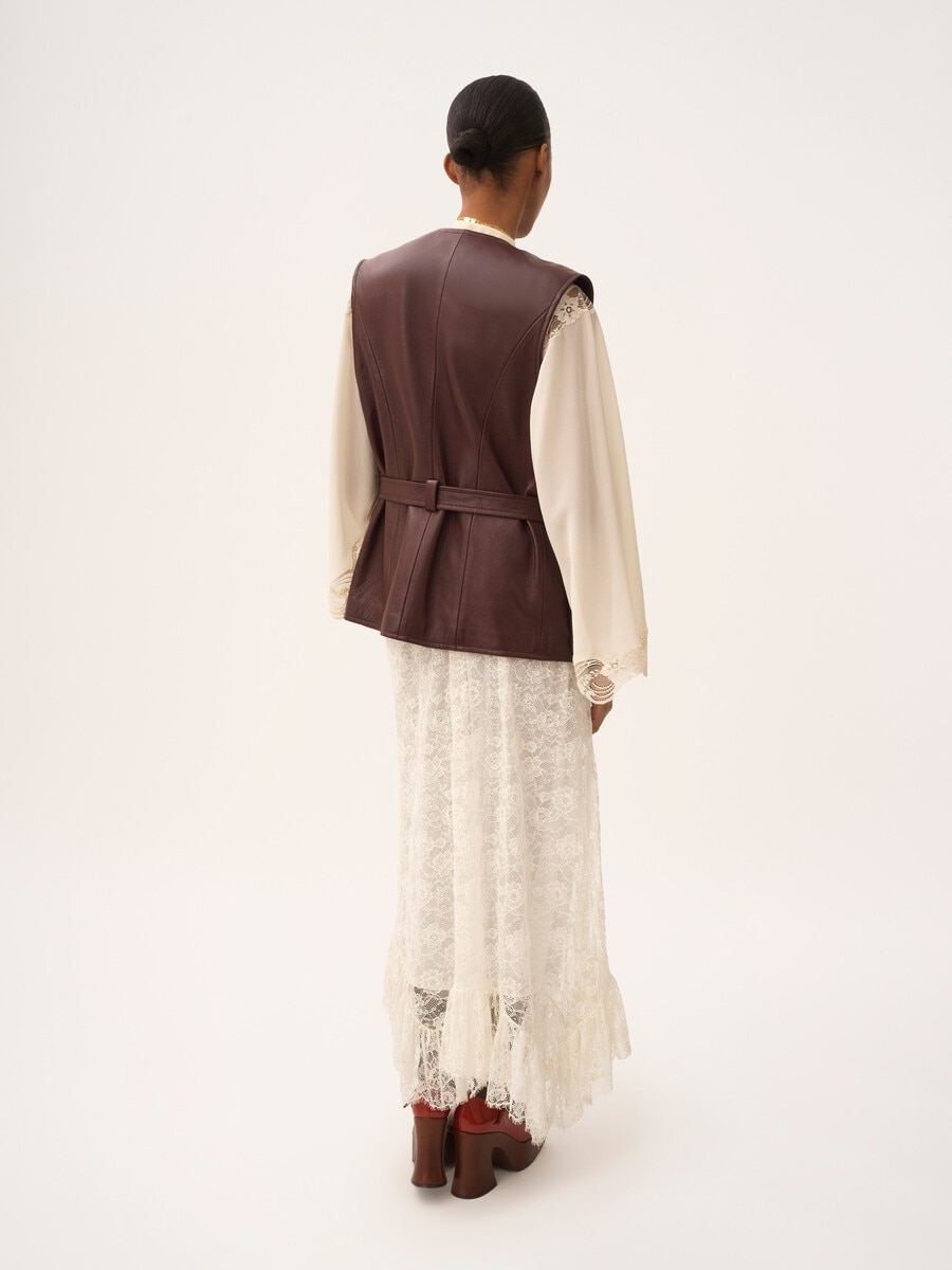 Ruffled midi skirt in floral lace jacquard - 5