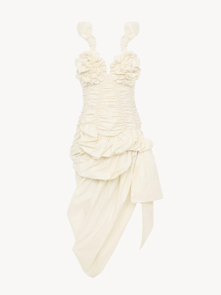 Ruched bustier midi dress in cotton poplin - 1
