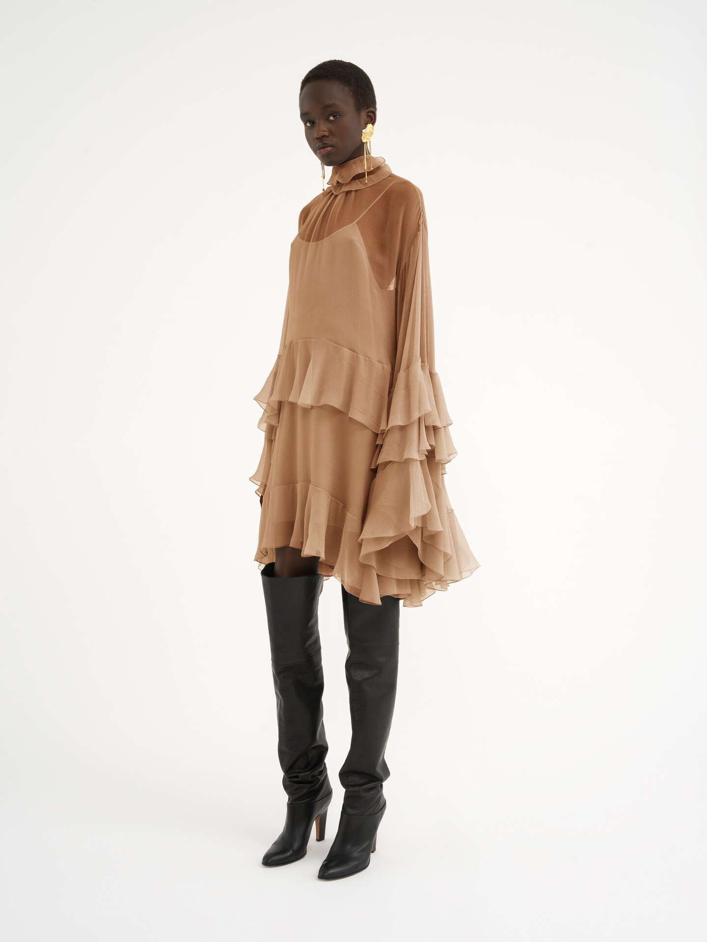 Minivestido con volantes de muselina de seda - 4