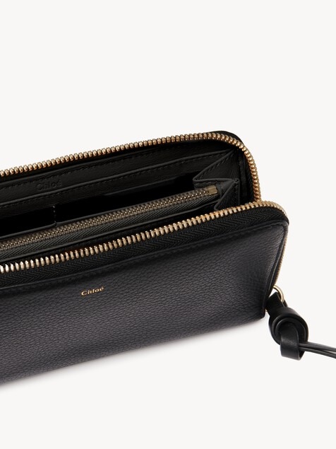 Alphabet zipped long wallet in grained leather