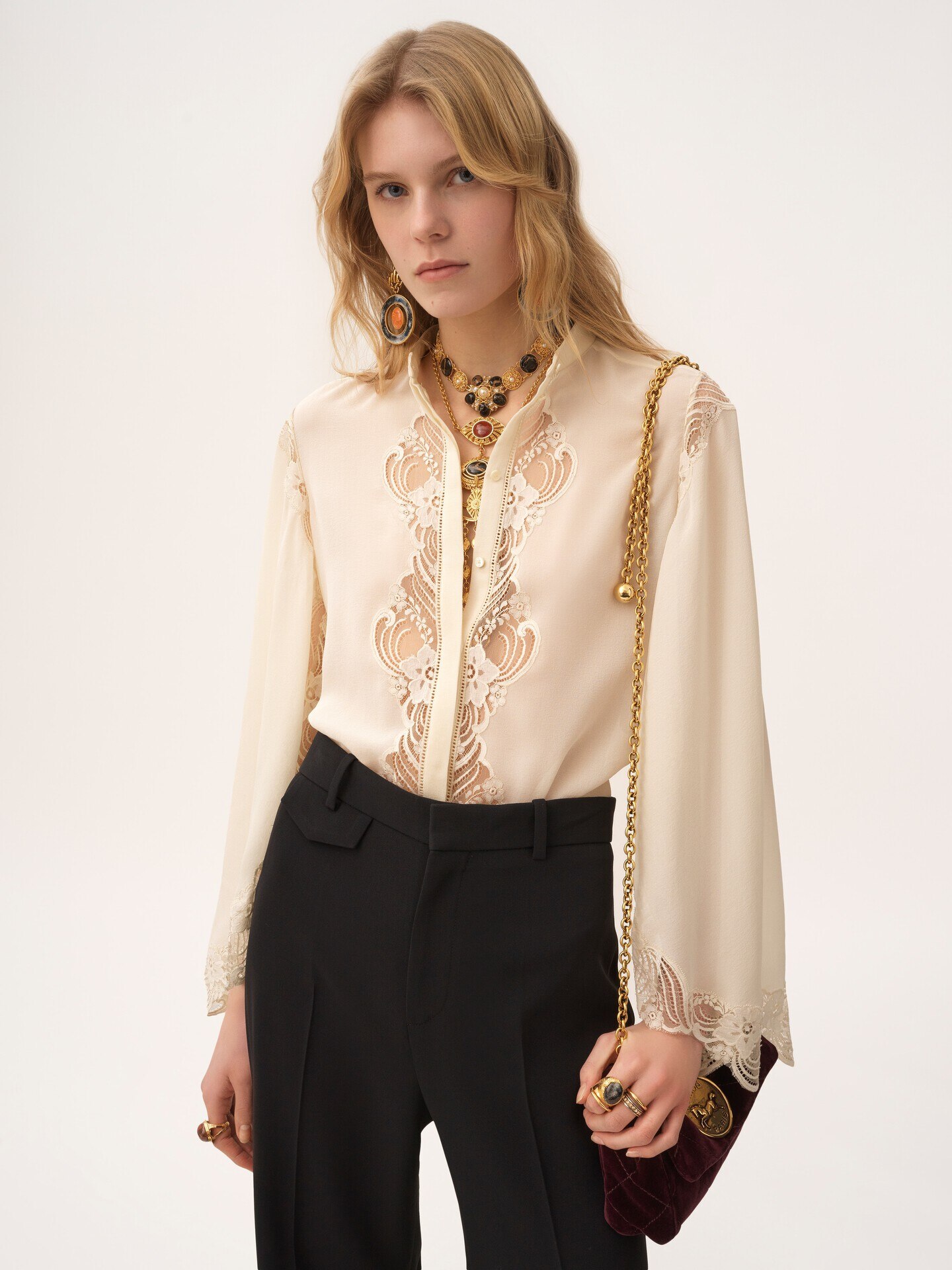 Blusa fluida de georgette de seda y encaje - 4