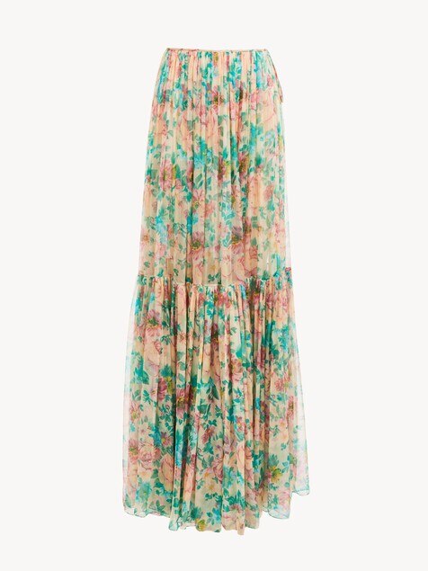 Gathered maxi skirt in silk mousseline