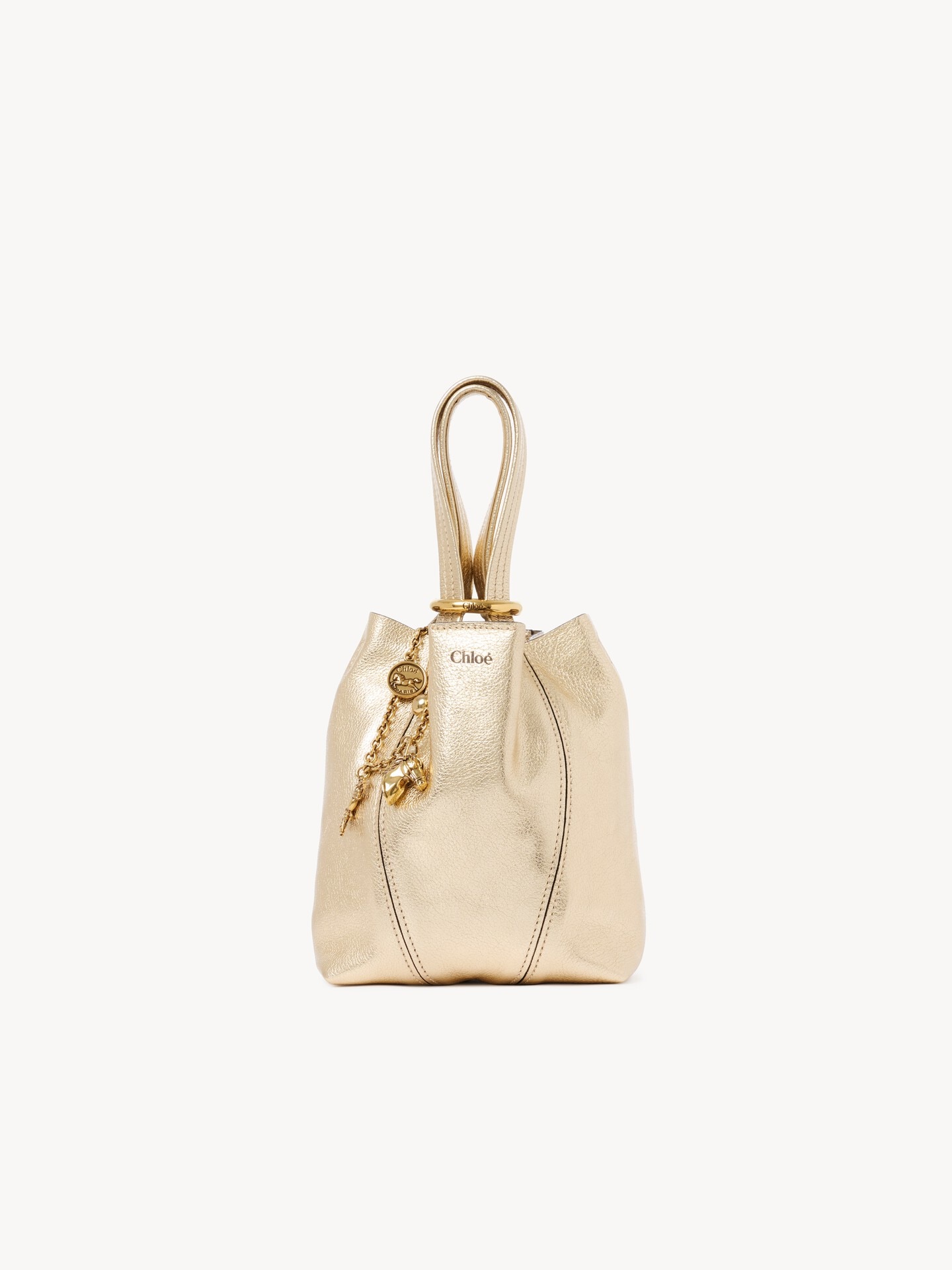 Small Chloé Spin tote bag in metallic leather with horse charms - 1