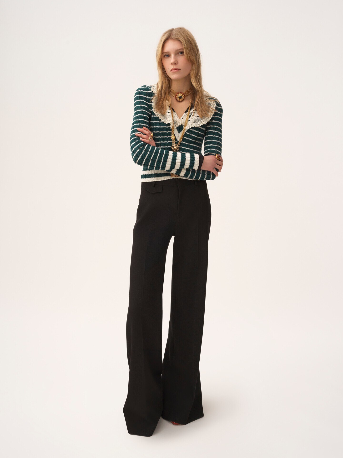 Pantalones acampanados de talle alto de lana grain de poudre - 3