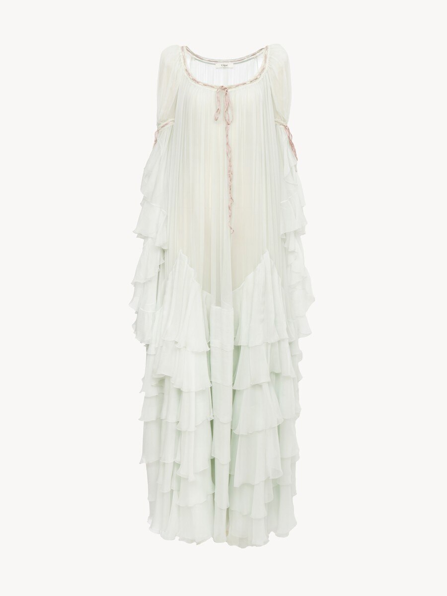 Oversized long ruffled dress in silk mousseline - 1