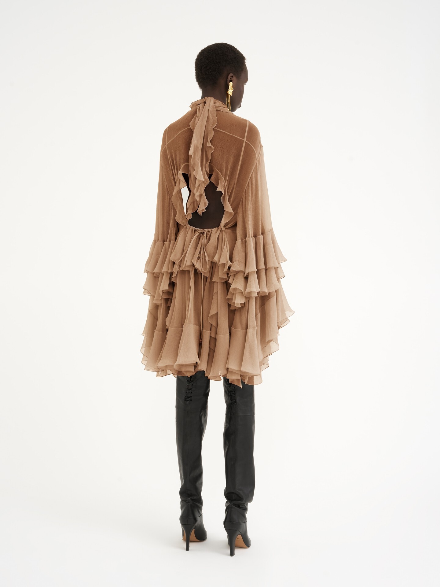 Minivestido con volantes de muselina de seda - 5