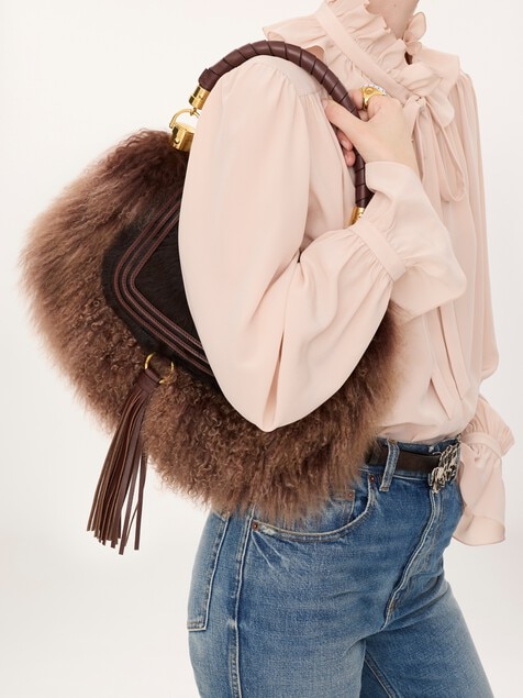 Small Marcie Foulard hobo bag in pony leather & shearling