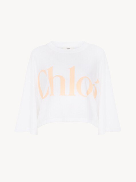 Oversized cropped logo T-shirt in cotton jersey