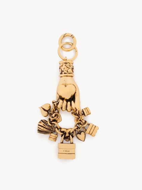 Chlo&eacute; Symbols Hand & Heart key ring bag charm in copper
