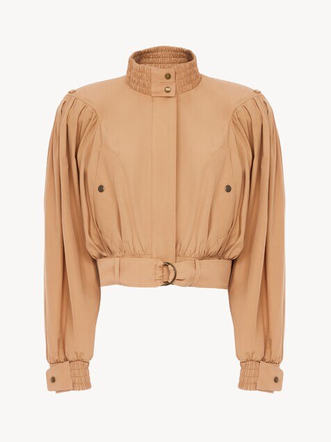 Gathered cropped jacket in cotton poplin