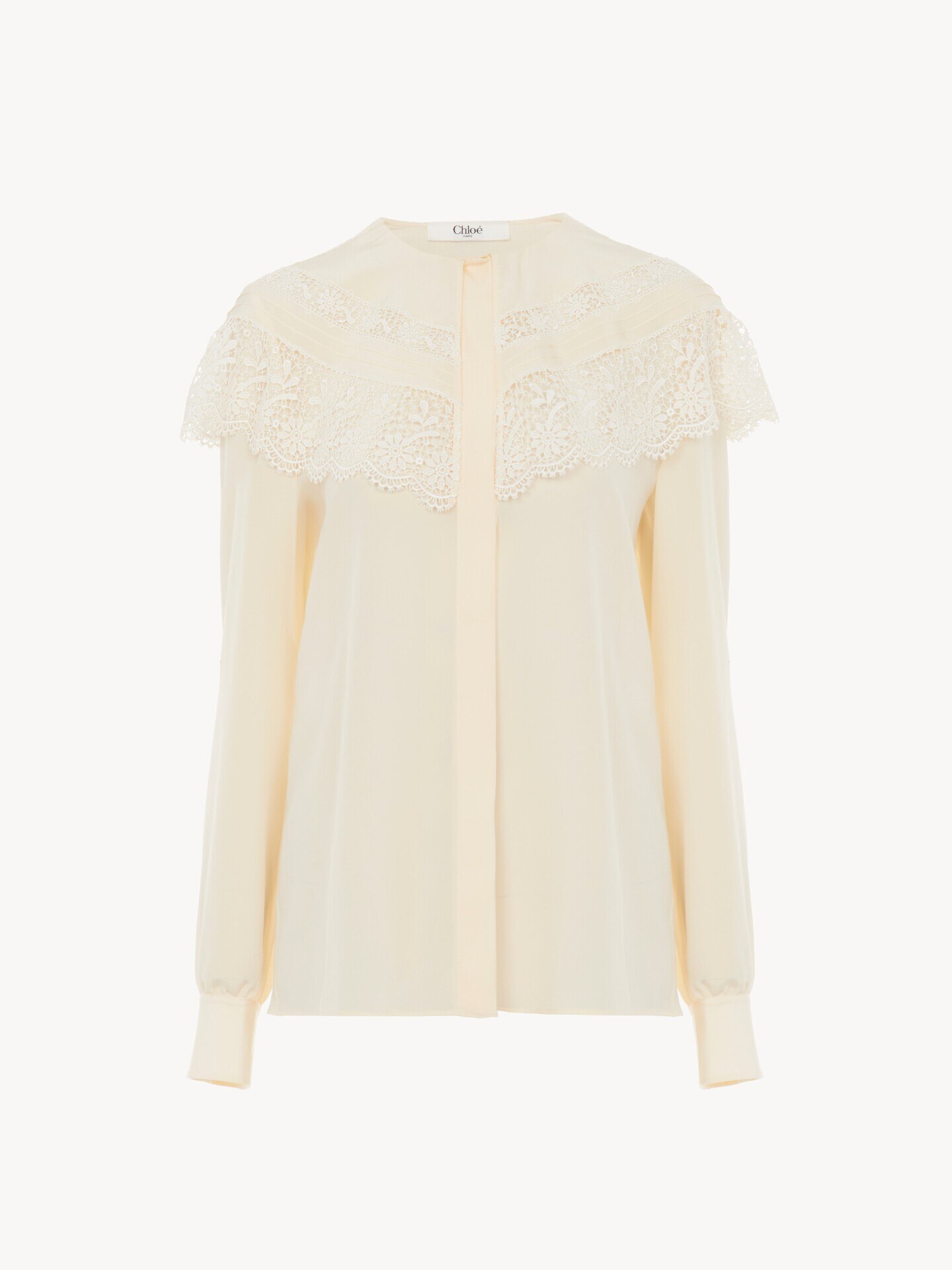 Blusa fruncida de crep&eacute; de seda china con encaje - 2