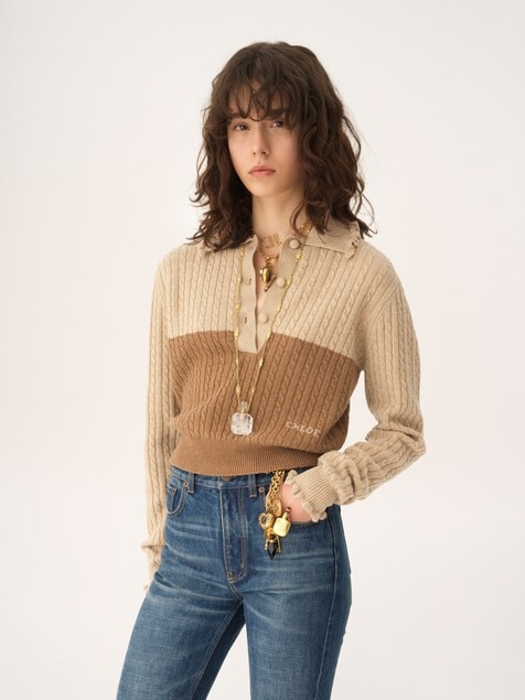Jersey con cuello de punto de lana y cachemira