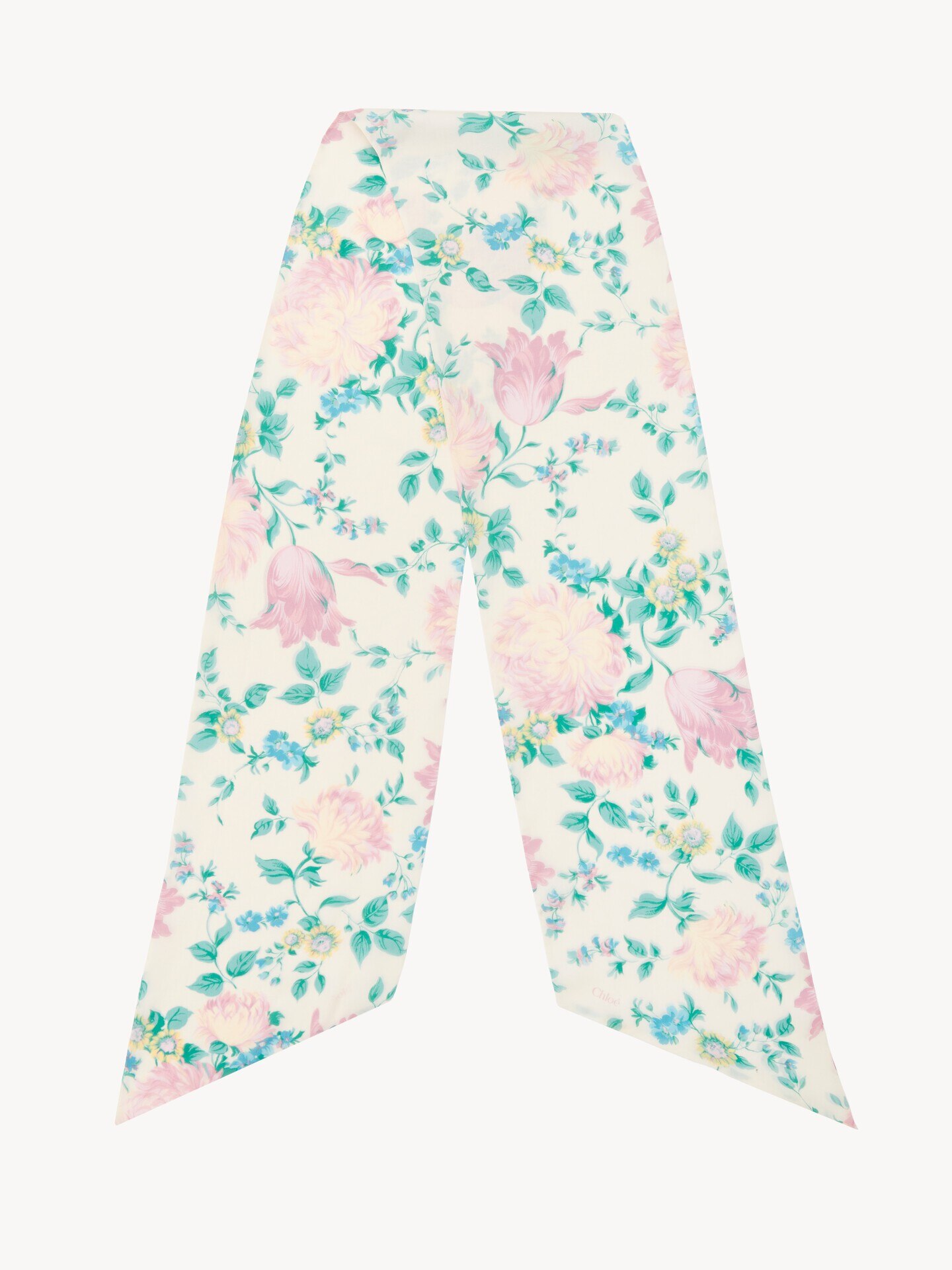 The Chlo&eacute; Peonies wide bandeau scarf in silk charmeuse - 1
