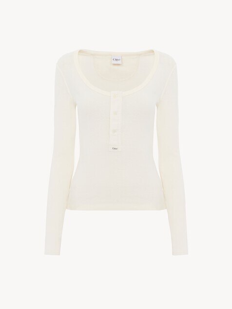 Scoop-neck Henley shirt in cotton jersey