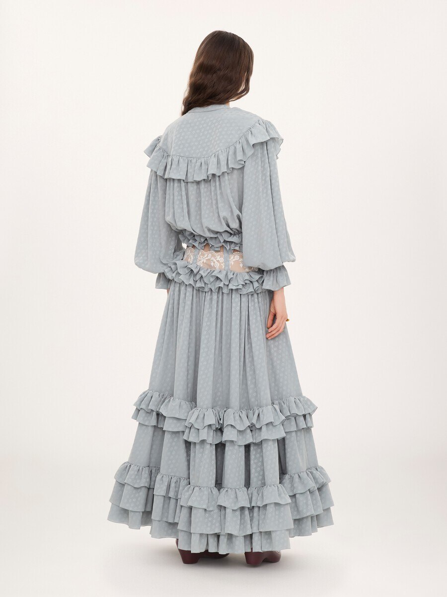 Cut-out long ruffled dress in silk jacquard - 5