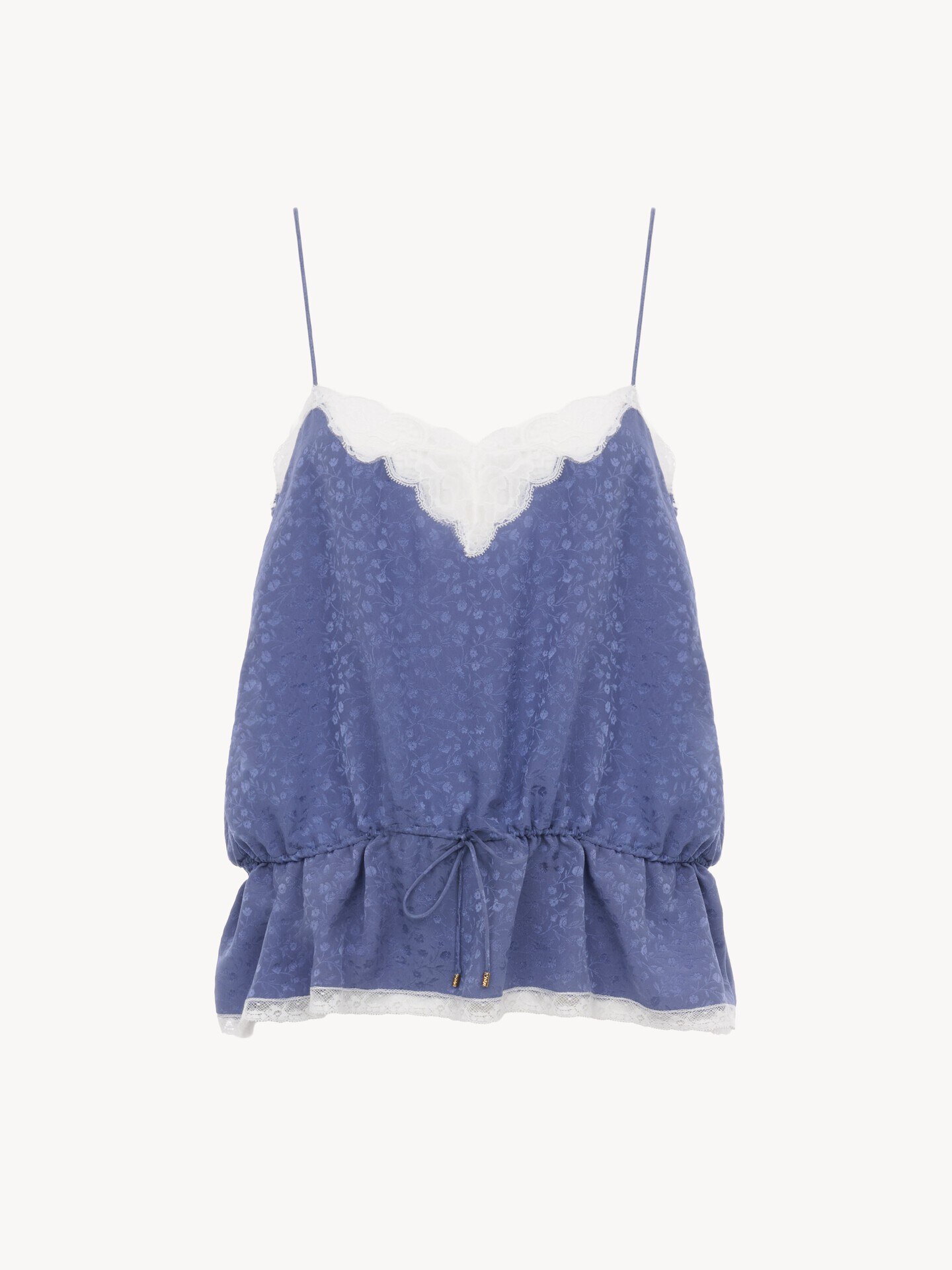 Drawstring camisole top in silk jacquard & lace - 2