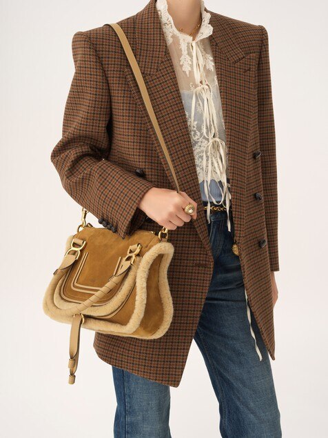Small Marcie bag in suede leather & shearling