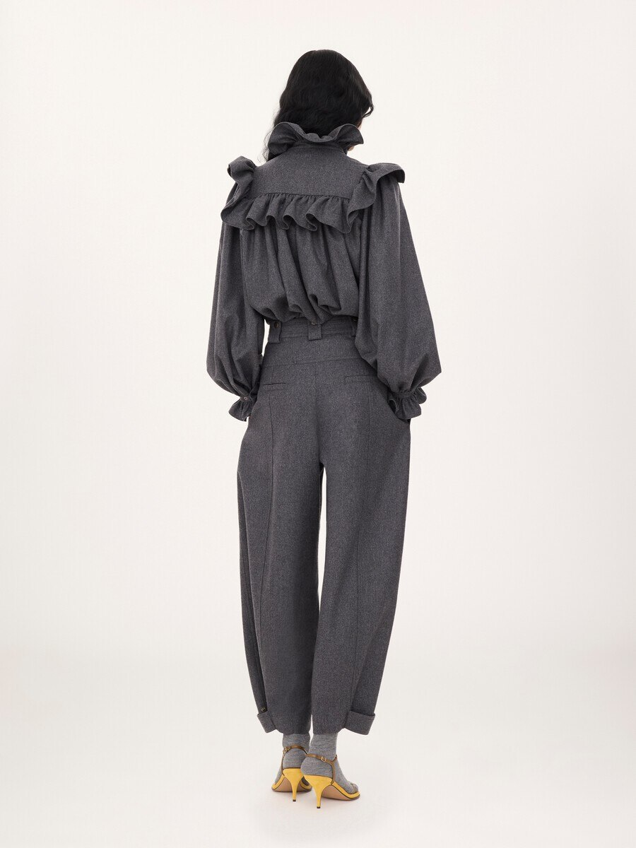 High-rise barrel pants in wool & cashmere flannel - 8