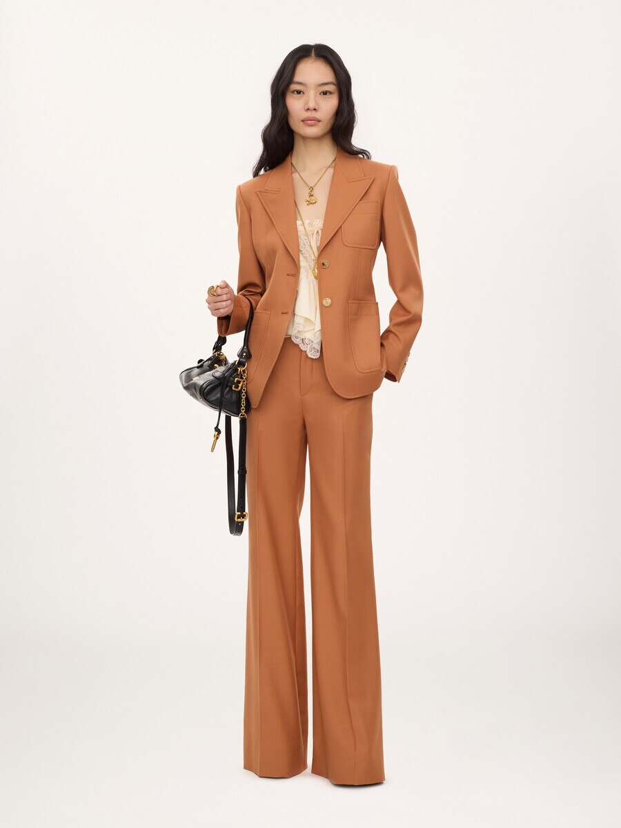 High-rise flared pants in wool gabardine - 3