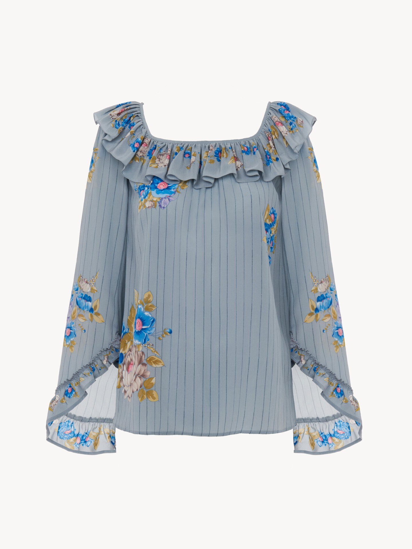 Square-neck ruffle top in crêpe de chine - 2