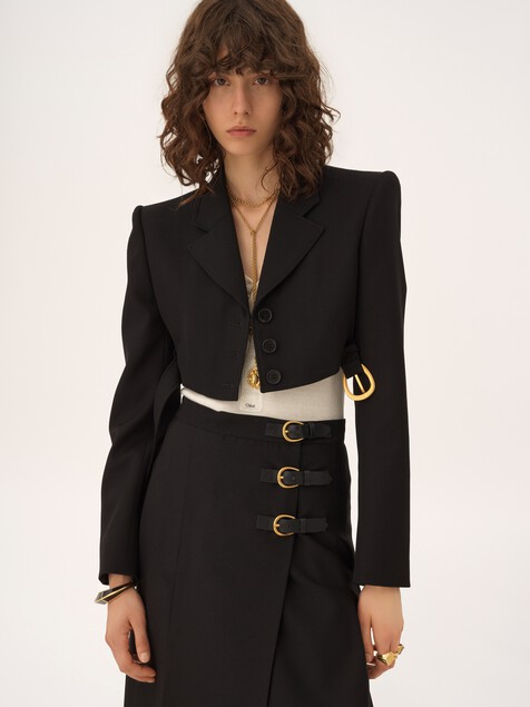 Chaqueta Spencer cropped de lana grain de poudre