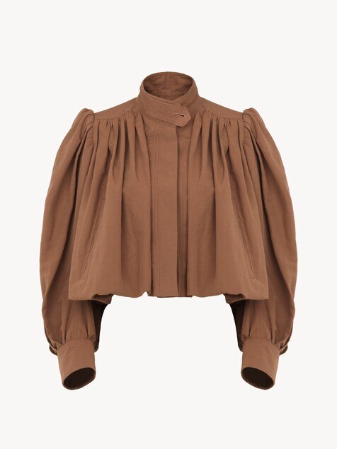 Chaqueta con fruncido globo de lino y algod&oacute;n