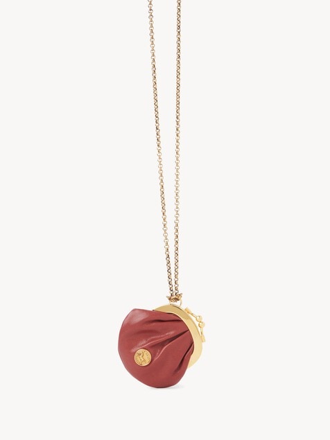 Micro Horse Medal coin purse necklace in grained leather