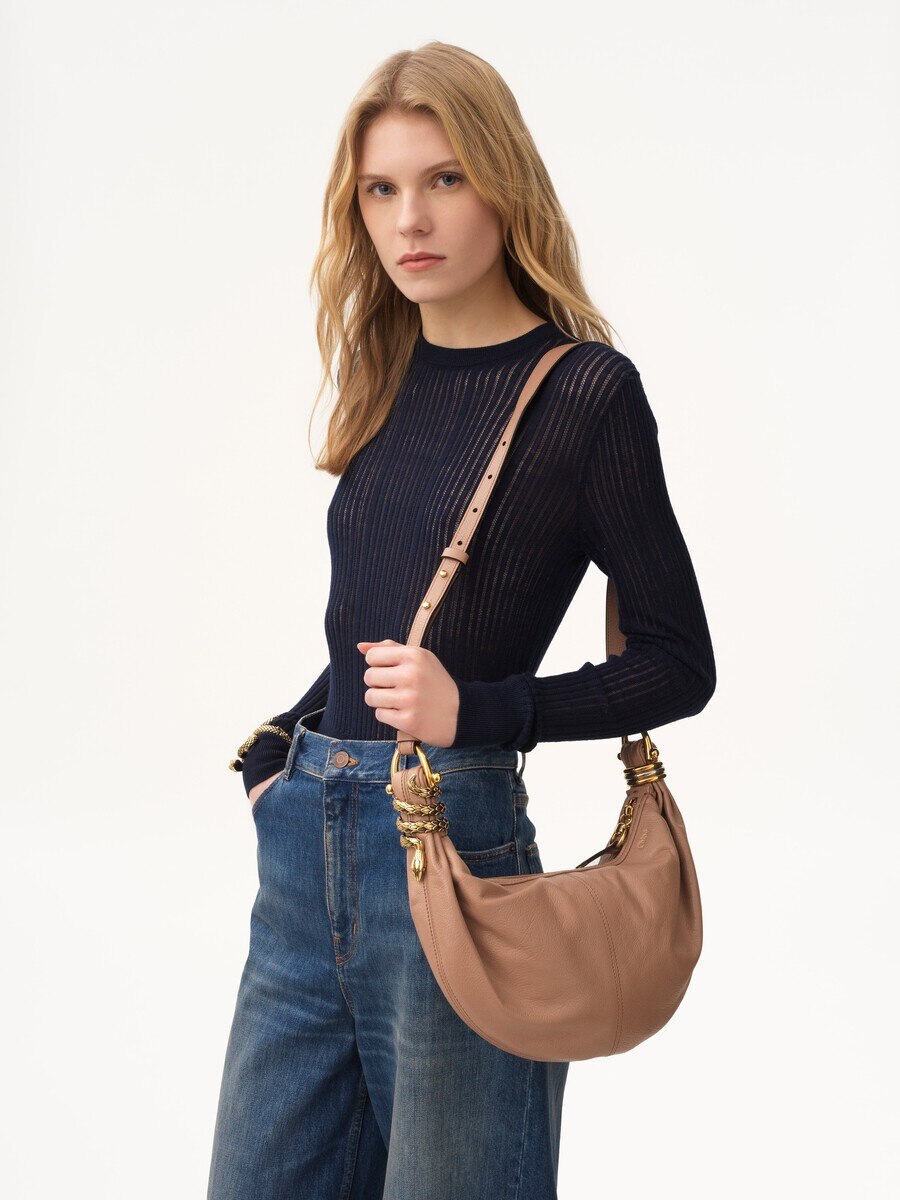 Small Snake Bracelet Hobo bag in grained leather - 4