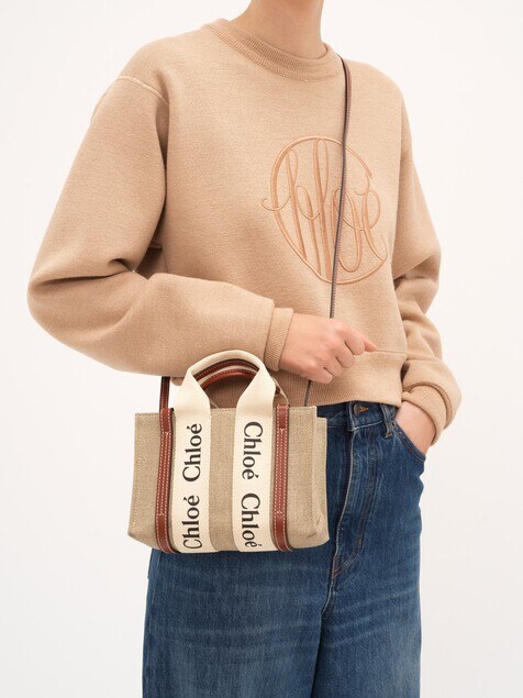 Mini Woody tote bag in linen