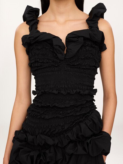 Ruched bustier mini dress in cotton poplin