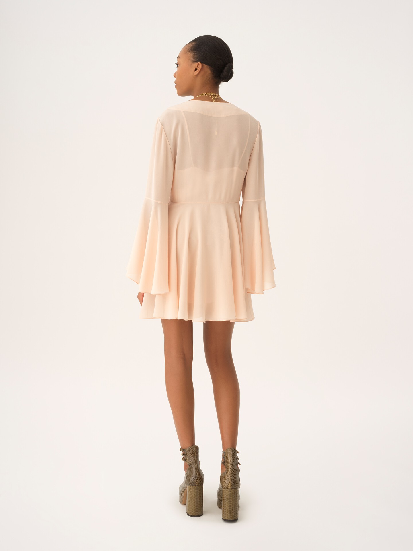 Minivestido acampanado de georgette de seda - 5