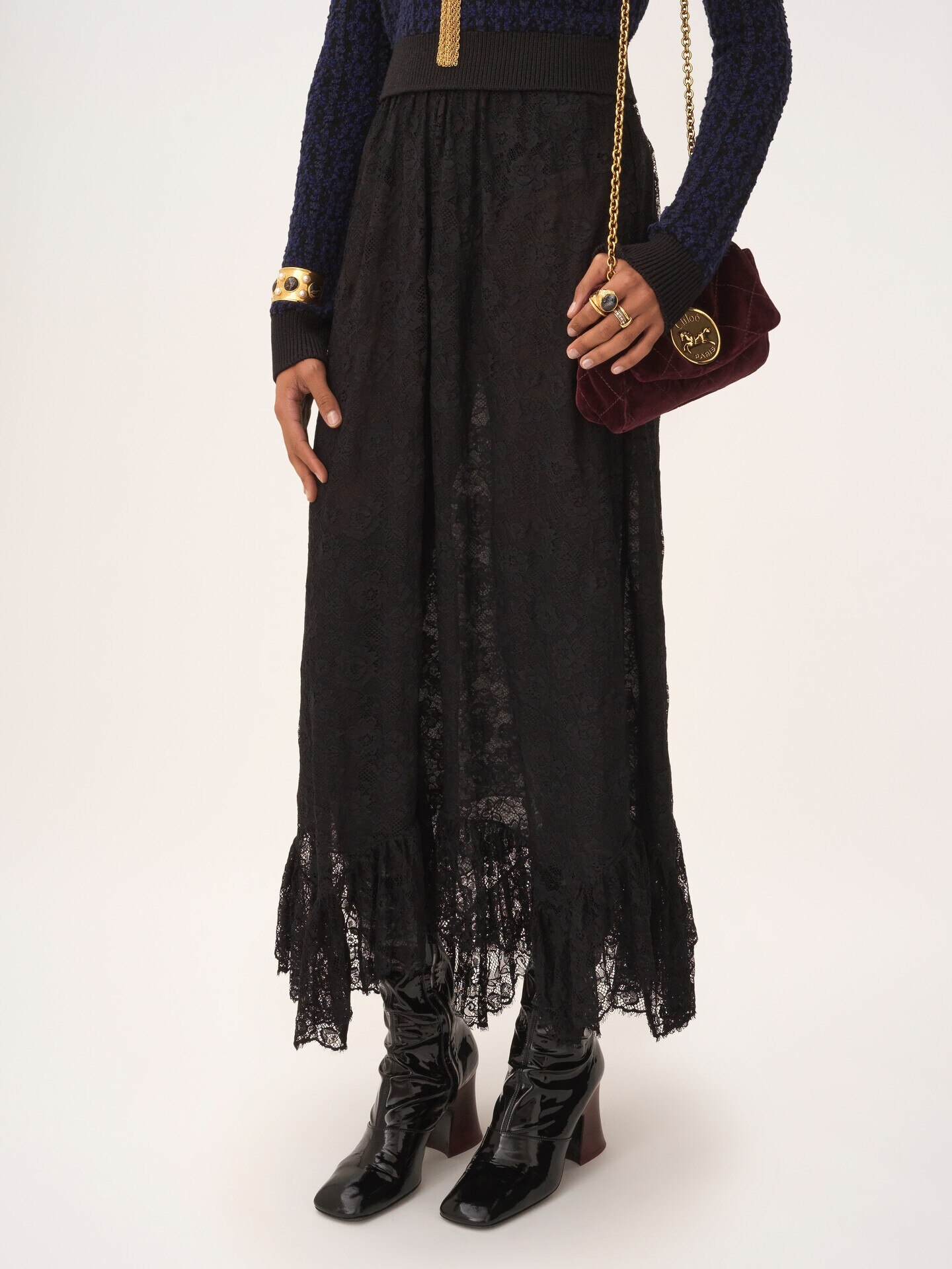 Ruffled midi skirt in floral lace jacquard - 4