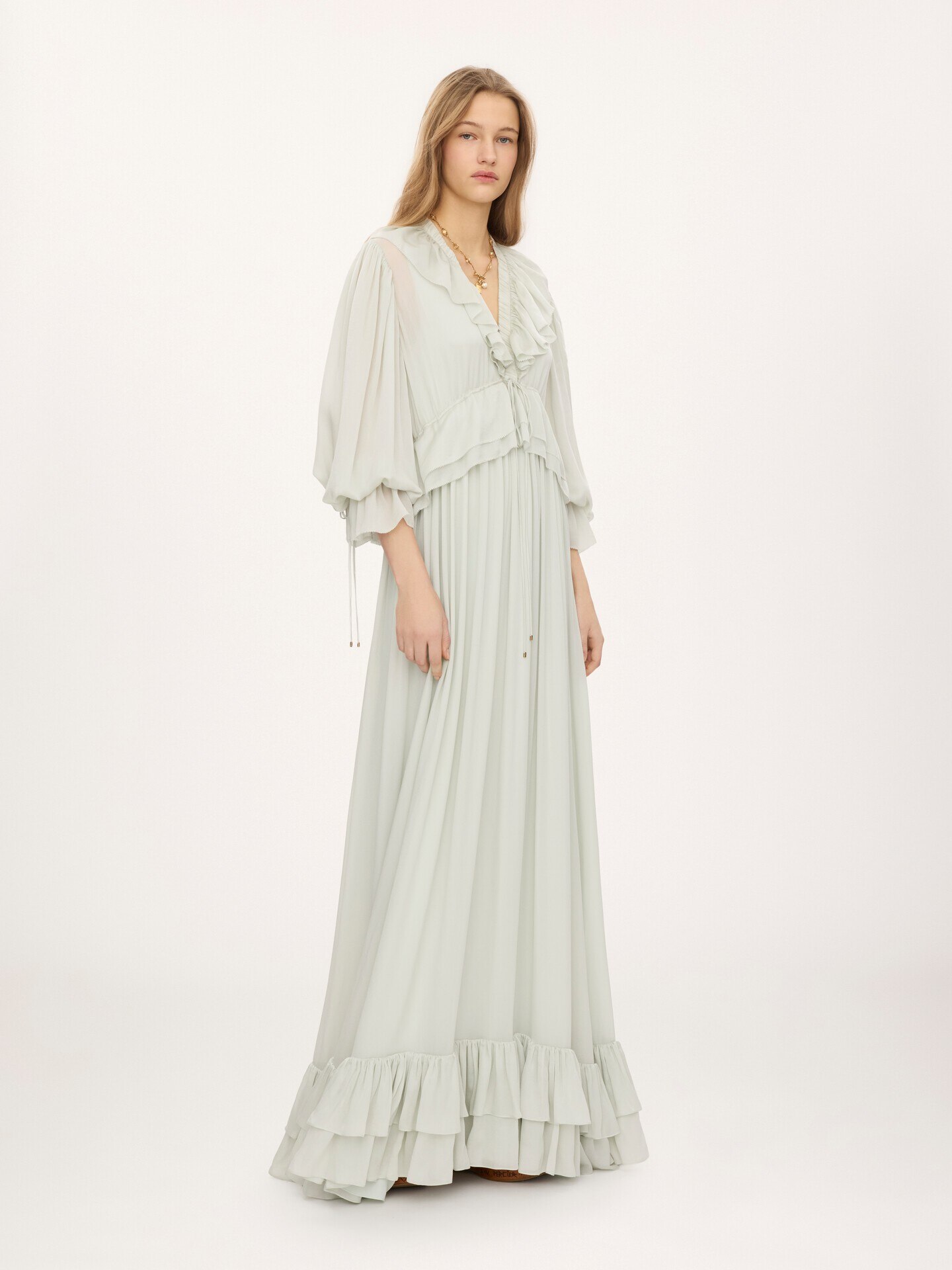 Long gathered dress in silk charmeuse - 3