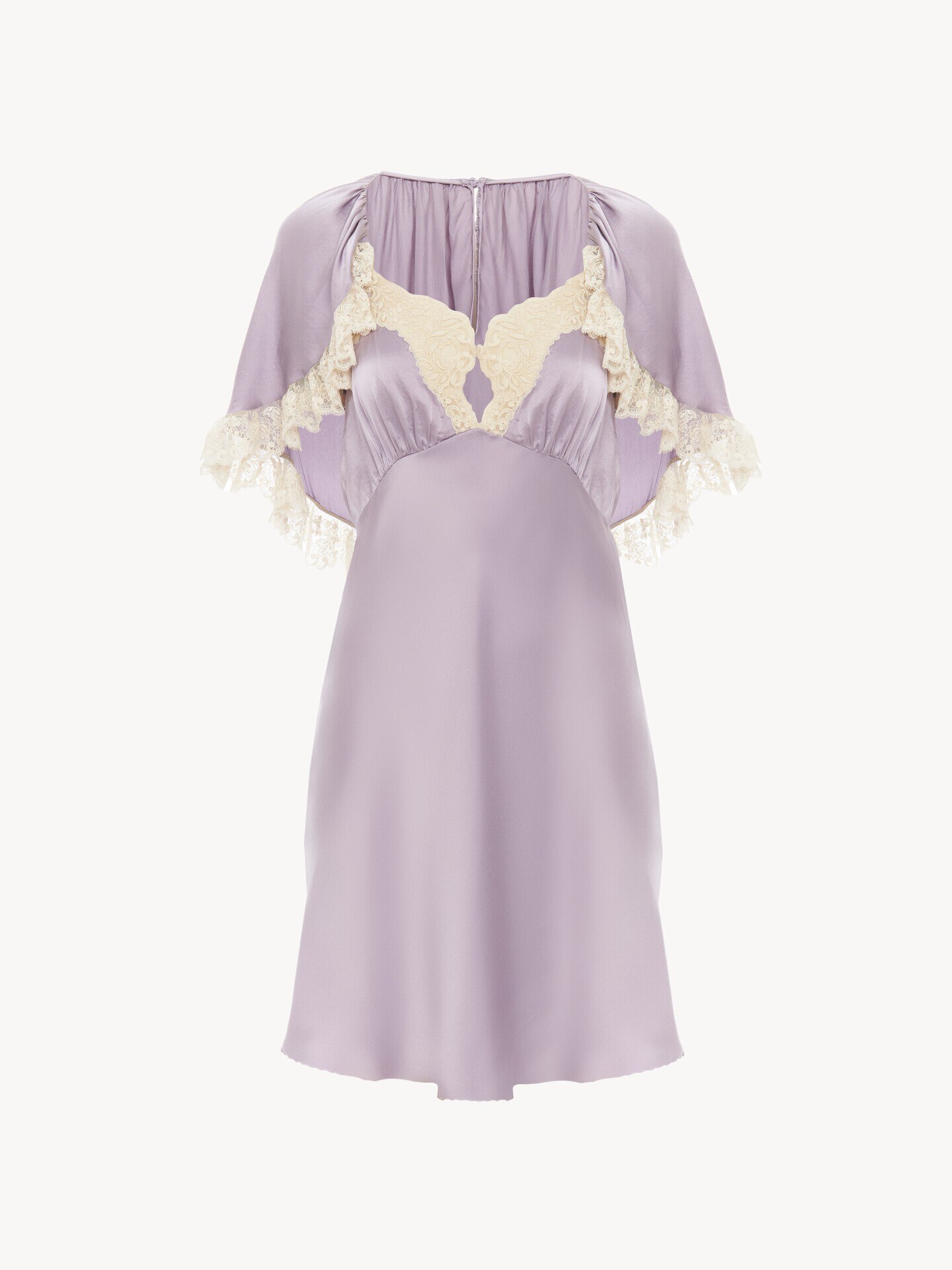 Mini cape dress in washed silk satin & lace - 2