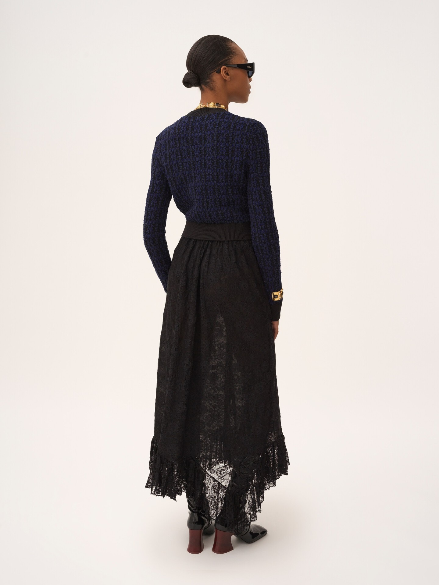 Ruffled midi skirt in floral lace jacquard - 5