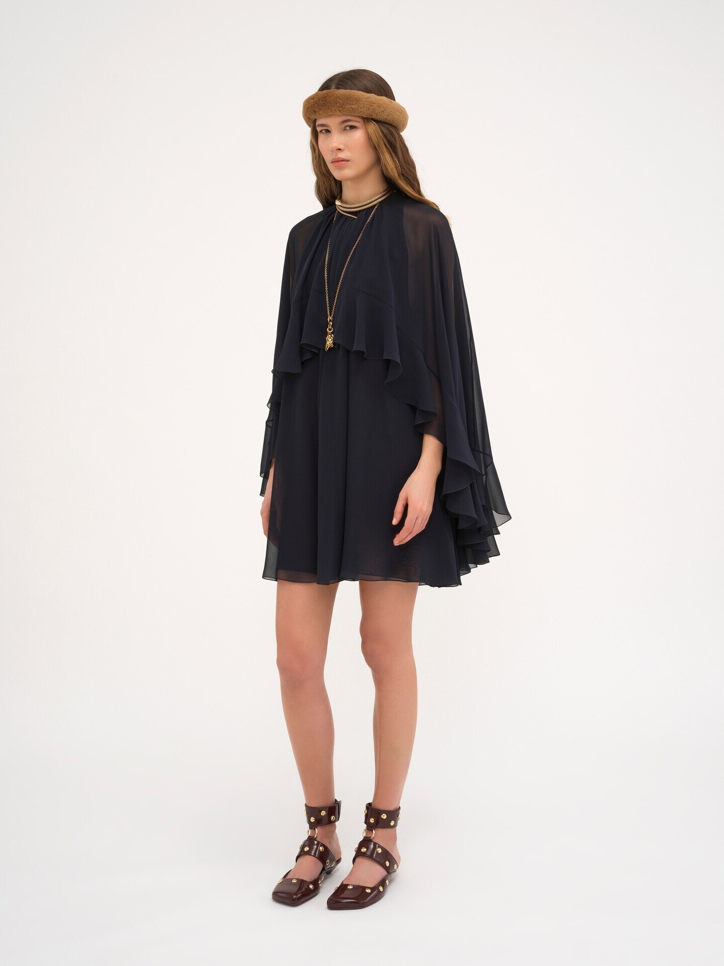 Mini cape dress in silk georgette - 6