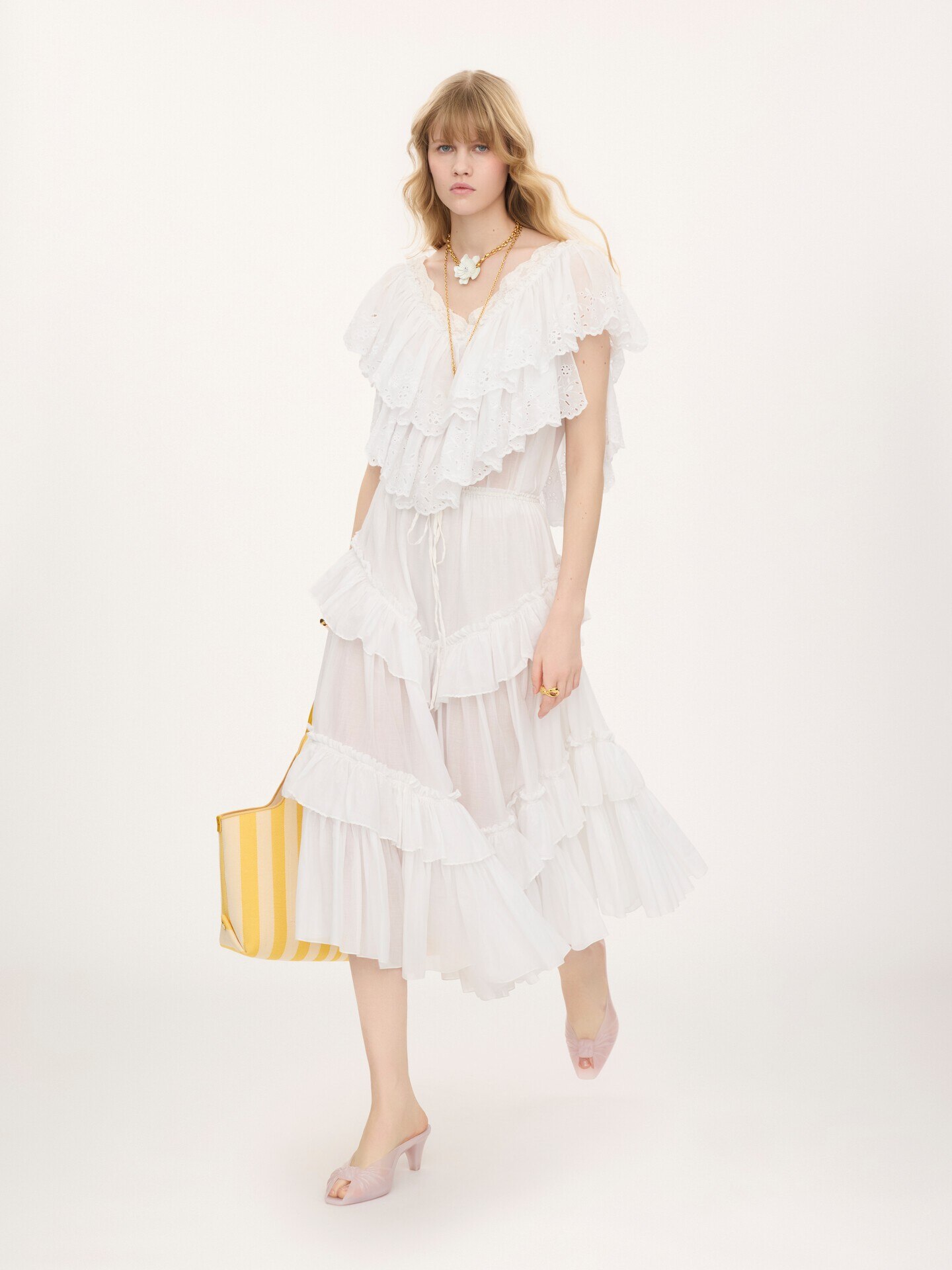 Cropped V-neck ruffle top in cotton voile & lace - 3