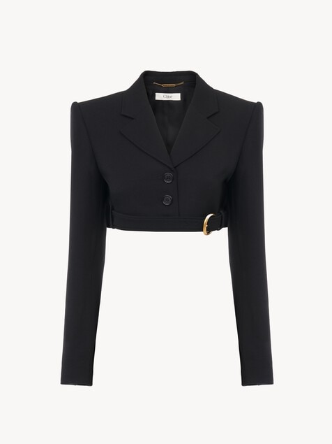 Chaqueta Spencer cropped de lana grain de poudre