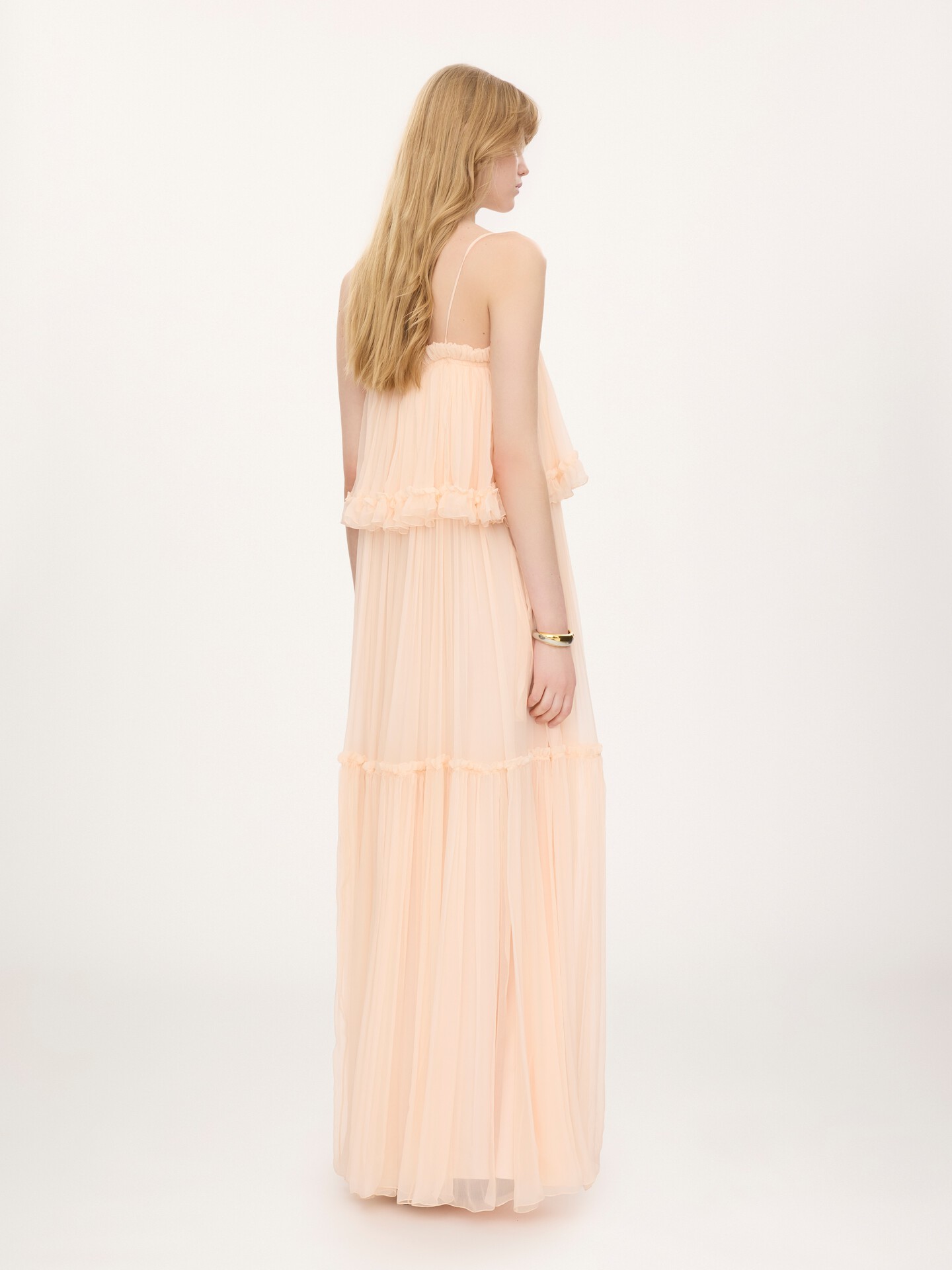 Thin-strap long dress in silk mousseline - 5