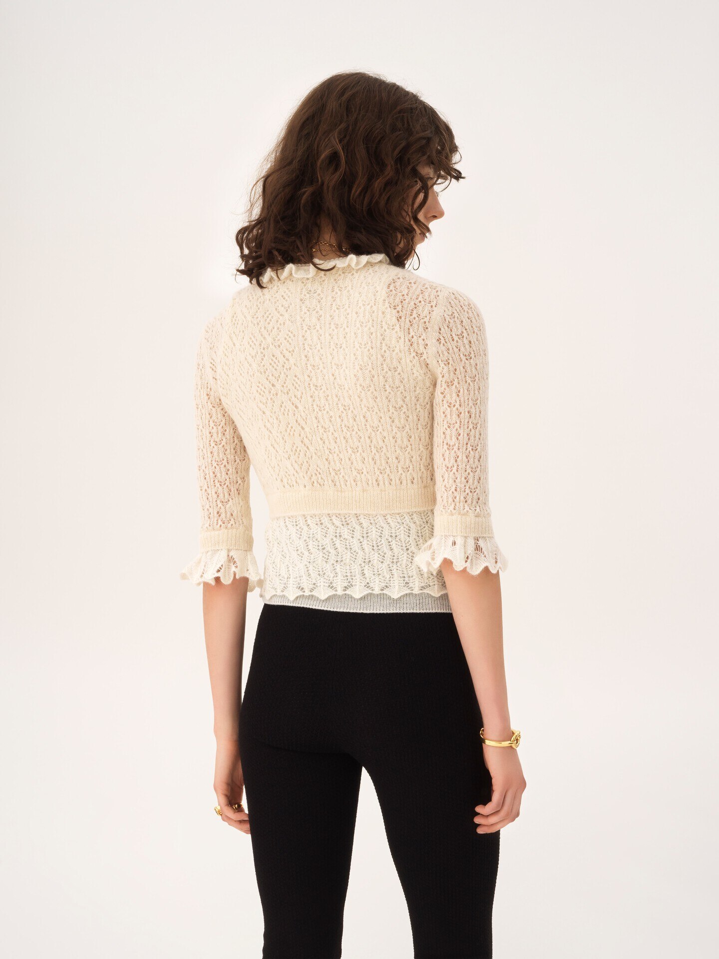 Jersey cropped con volantes de punto de lana de alpaca y seda - 6