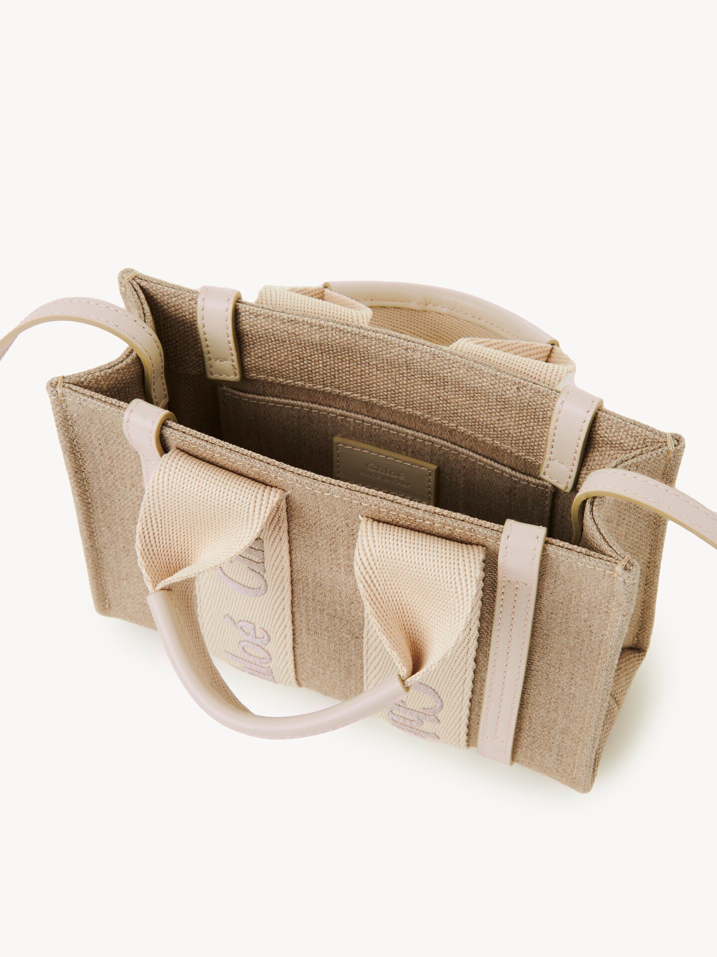 Mini Woody tote bag in linen & leather - 5